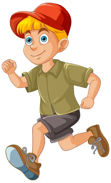 Vector illustration of Cartoon boy running with a happy expression.