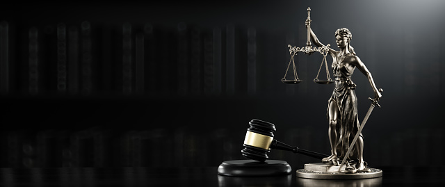 Law Legal System Justice Crime and violence concept. Themis and Gavel.