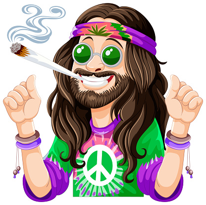 Hippie cartoon character promoting peace and love.