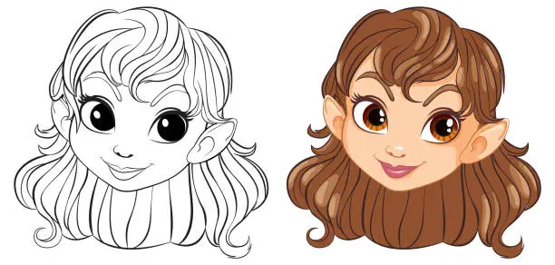 Vector illustration of Transformation of a line drawing to a colored character.