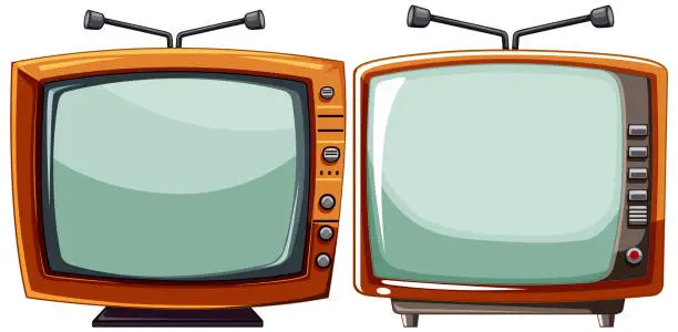 Vector illustration of Two retro TVs with antennas and dials