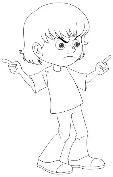 Vector illustration of Black and white illustration of a frustrated child.