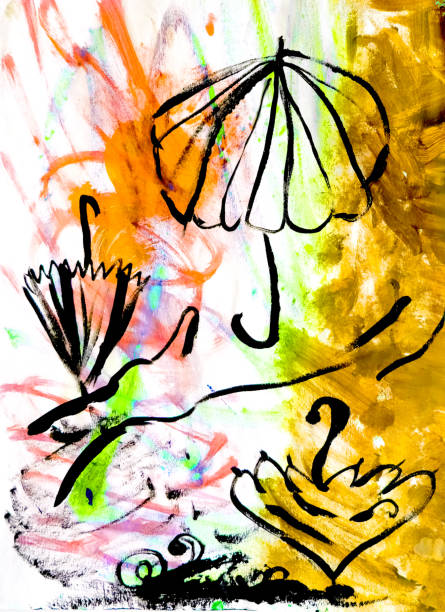 istock Abstract style painting, yellow, orange and black.  silhouettes. Autumn. Colorful abstract artwork hand painted. 2014287509