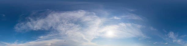 istock Blue sky panorama with Cirrus clouds. Seamless hdr 360 degree pano in spherical equirectangular format. Sky dome or zenith for 3D visualization, game and sky replacement for aerial drone 360 panoramas 2014308560