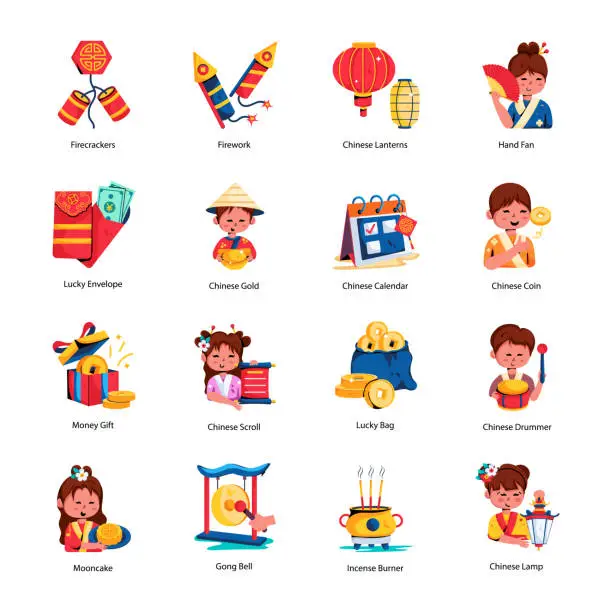 Vector illustration of Collection of Chinese New Year Flat Icons