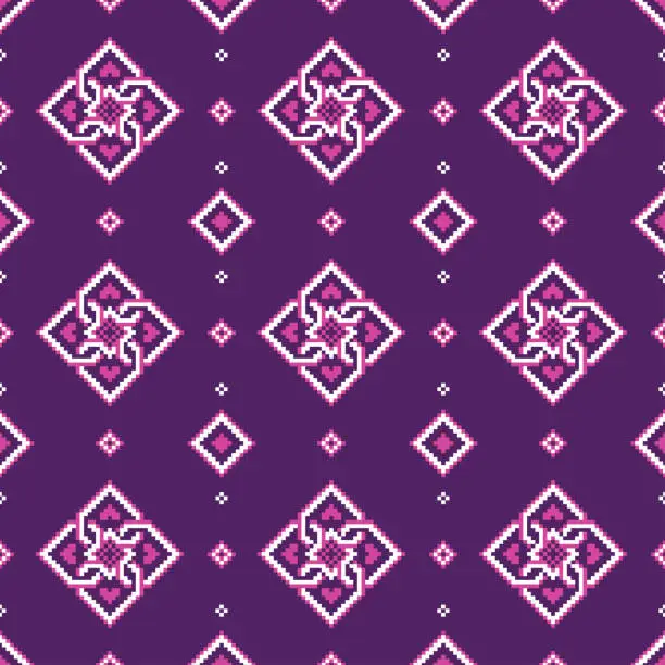 Vector illustration of Ethnic cross stitch patterns fabric pattern art vector illustration design by geometric aztec batik fabric knitting square cloth handmade background