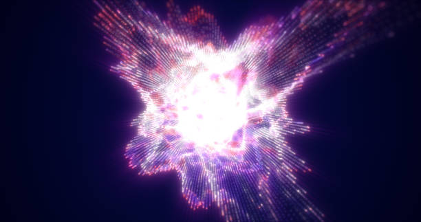 abstract glowing looped light hi-tech energy purple sphere atom clot of energy from lines and particles futuristic, abstract background - fantasy three dimensional three dimensional shape human nervous system photos et images de collection