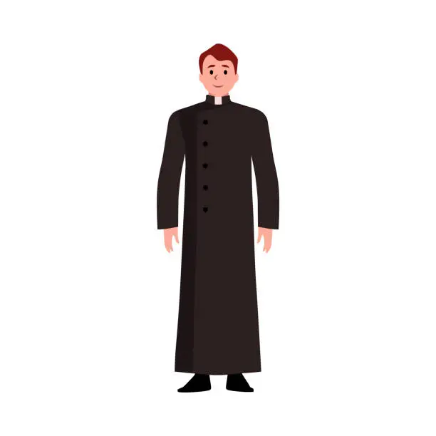 Vector illustration of Catholic priest, cartoon style vector illustration isolated on white