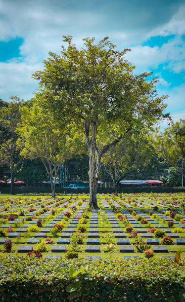 태국 칸차나부리 제2차 세계대전 묘지 - kanchanaburi province sky cemetery thailand 뉴스 사진 이미지