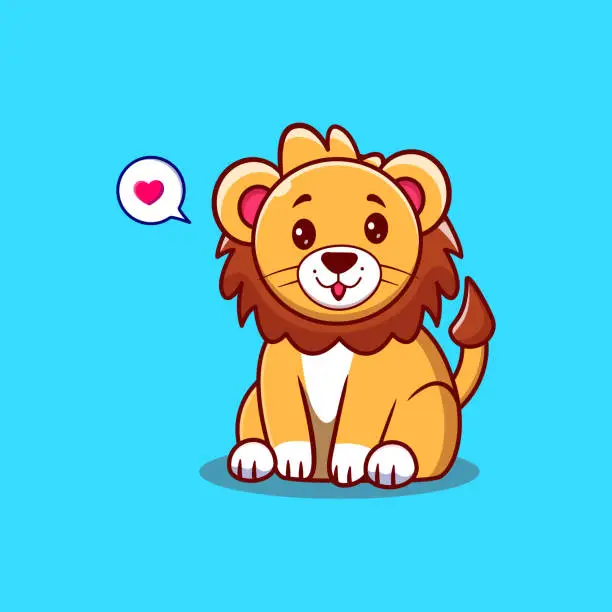 Vector illustration of Cute Lion Sitting Flat Cartoon Style Illustration. Premium Vector Animal Nature Isolated Icon Concept