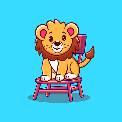 Cute Lion Sitting Flat Cartoon Style Illustration. Premium Vector Animal Nature Isolated Icon Concept