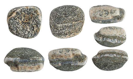 Macro – River stone collection  isolated on  white background, (high resolution)