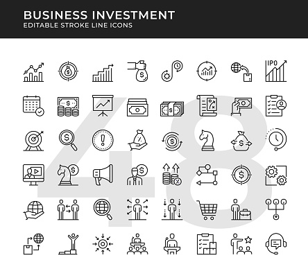 Business and Investment Editable Line Icon Set. Pixel Perfect. Vector Illustration.