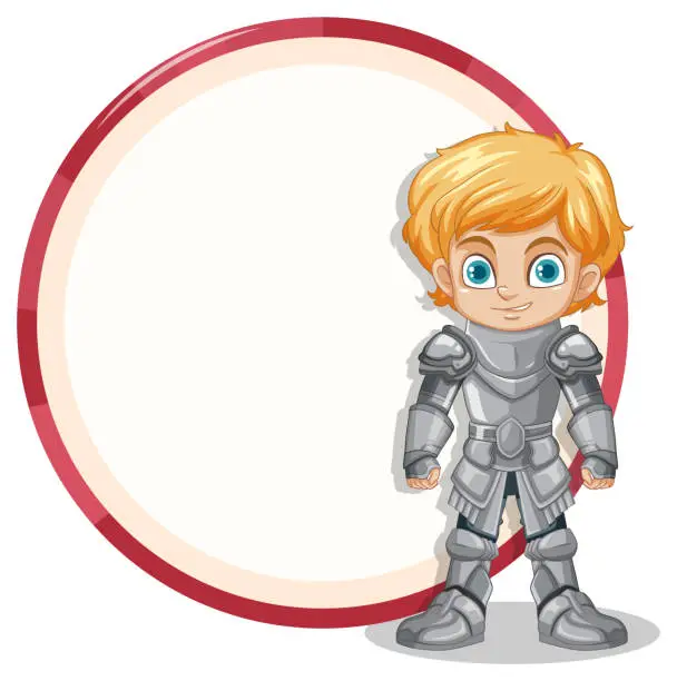 Vector illustration of Cartoon of a cheerful knight in shining armor