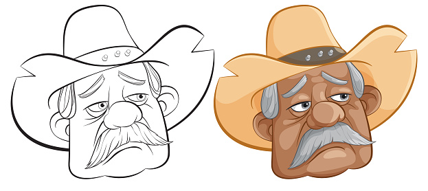Vector illustration of a grizzled cowboy face