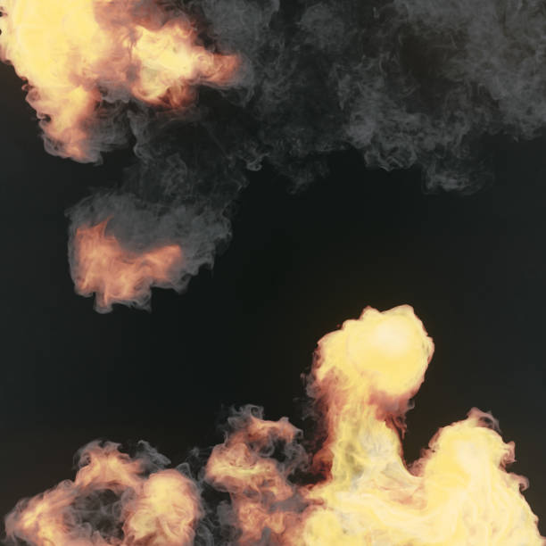 istock Highly realistic fire explosions with dark smoke digital illustration. Creative background. 3d rendering 2014512337