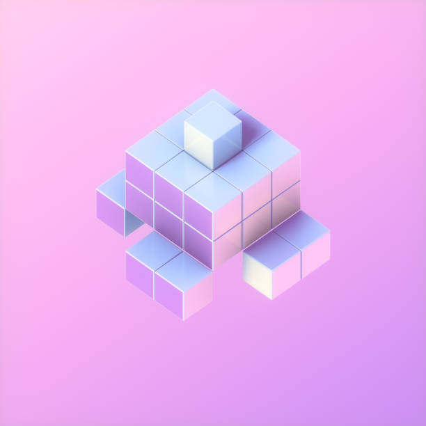 istock Abstract bright neon composition of multicolored cubes on pink background. 3d rendering digital illustration 2014512360