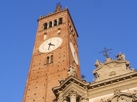 Facade and statues of San Martino basilic in Treviglio, Bergamo, Italy