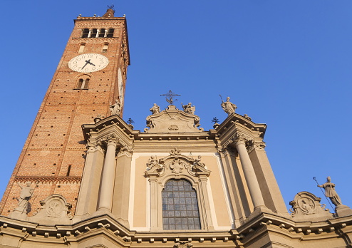 Facade and statues of San Martino basilic in Treviglio, Bergamo, Italy
