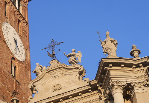 Facade and statues of San Martino basilic in Treviglio, Bergamo, Italy