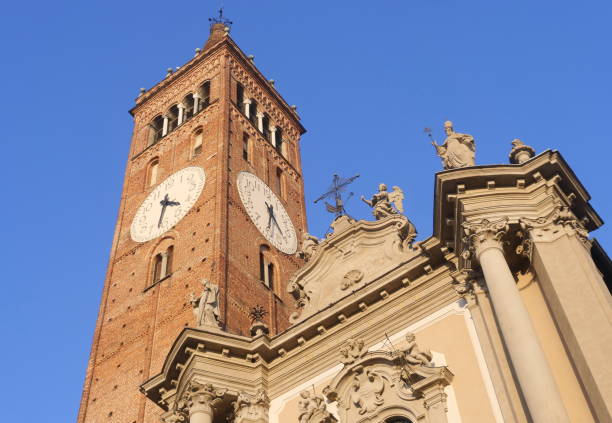 Facade and statues of San Martino basilic in Treviglio, Bergamo, Italy