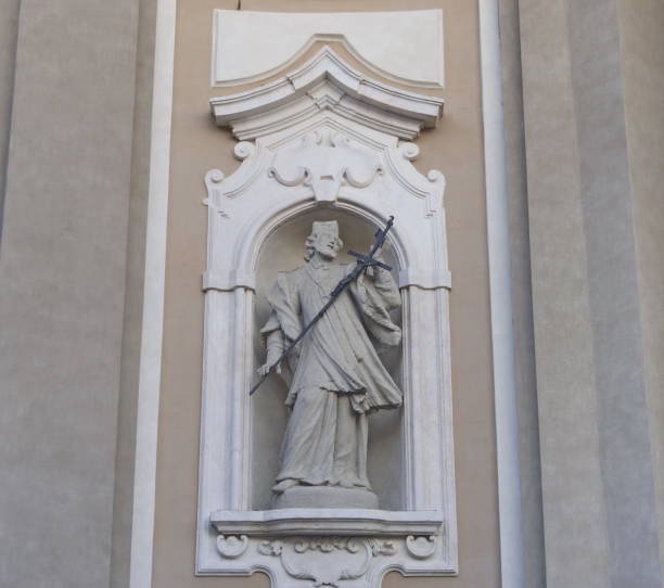 Facade and statues of San Martino basilic in Treviglio, Bergamo, Italy