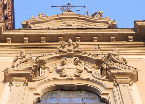 Facade and statues of San Martino basilic in Treviglio, Bergamo, Italy