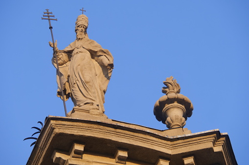 Facade and statues of San Martino basilic in Treviglio, Bergamo, Italy