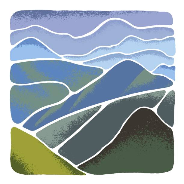 istock Mountains row landscape. Stylized scenery of green rocks. Painted spring wild nature view. Minimal abstract modern art, interior decoration in boho style. Hand drawing flat vector illustration 2014607929