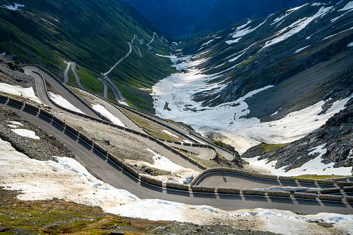 Stelvio Pass is the Italian Alps. Classic side with 48 hairpin bends. Cycling mecca