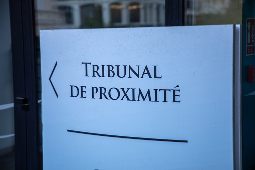 tribunal de proximite sign text on door entrance building means in french local court reception justice