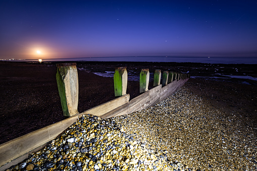 Full moon view on the beach Eastbourne East Sussex England Europe