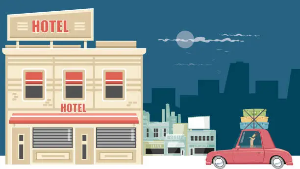 Vector illustration of Hotel and the car