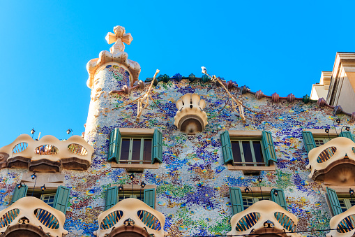 Barcelona spain Nov 03 2019 :close up architcture of Casa Batllo in Barcelona One of the most impressive works of Gaudi in Barcelona. This art-nouveau building can be found at street Passeig de Garcia