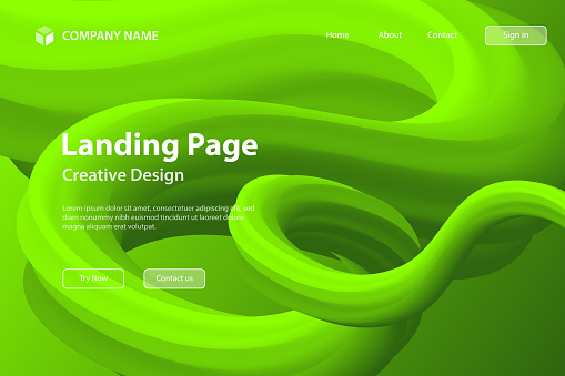 Landing page template for your website. Modern and trendy background. Abstract design with a fluid, liquid, 3D shape. Beautiful color gradient. This illustration can be used for your design, with space for your text (colors used: Green). Vector Illustration (EPS file, well layered and grouped), wide format (3:2). Easy to edit, manipulate, resize or colorize. Vector and Jpeg file of different sizes.