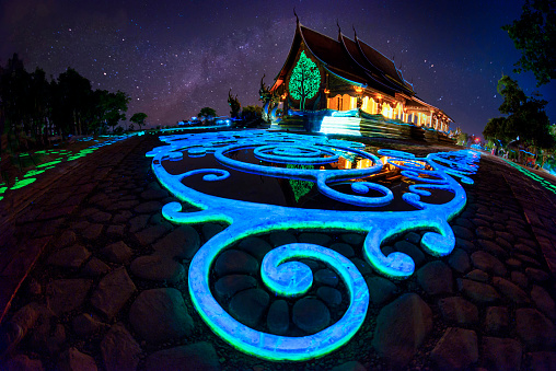 Night View of Wat Sirindhorn Wararam Phu Prao, Glow in the Dark Temple, Ubon Ratchathani, Thailand