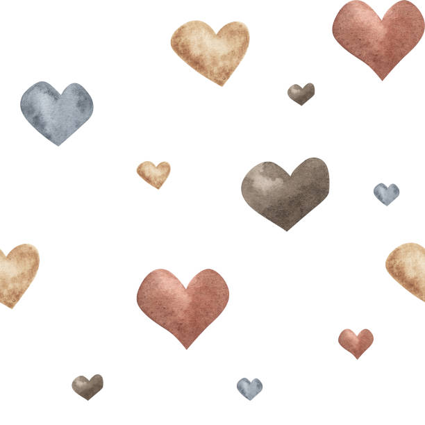 istock Stylish pattern with watercolor love hearts. Brown and beige, grey seamless background, Digital paper boho textile hand drawn . Valentine day. Nursery wallpapet, fabric, textile. 2014690193
