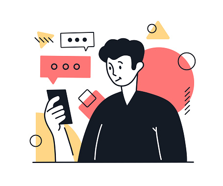Online Chat, Text Messaging concept with cartoon people in vector flat design
