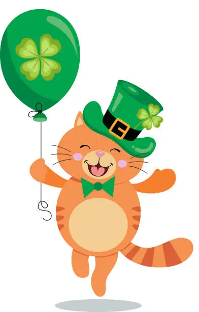 Vector illustration of St Patrick's day teddy bear holding a green balloon with clover