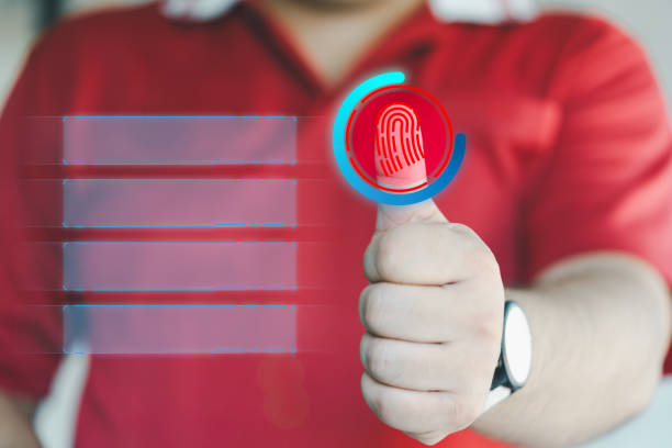 3d rendering of fingerprint background. Thumbprint, data, security system.
