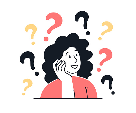 Questioning, Confusion, Question Mark concept with cartoon people in vector flat design