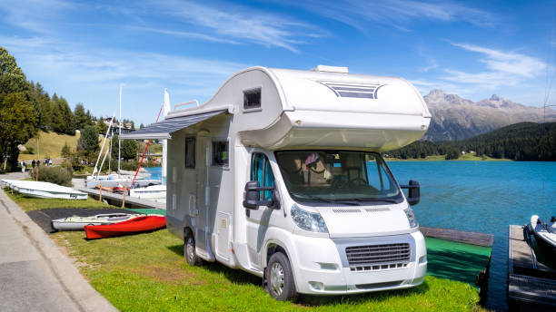 istock Holidays in Switzerland - camper by the Lake Sankt Moritz 2014737407