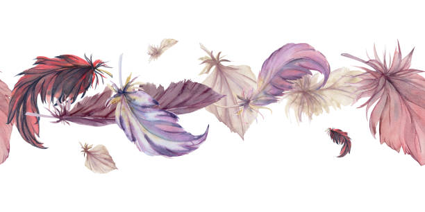 istock Hand drawn watercolor illustration bird feather plume quill boho tribal ethnic indian nature. Seamless banner isolated on white background. Design charm, dreamcatcher, scrapbooking, handmade, tattoo 2014742095