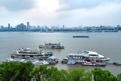 Yangtze River and skyscrapers, Wuhan, China.