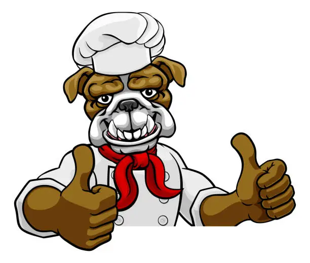 Vector illustration of Bulldog Chef Mascot Sign Cartoon