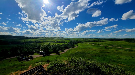 A sunlit field against a clear blue sky