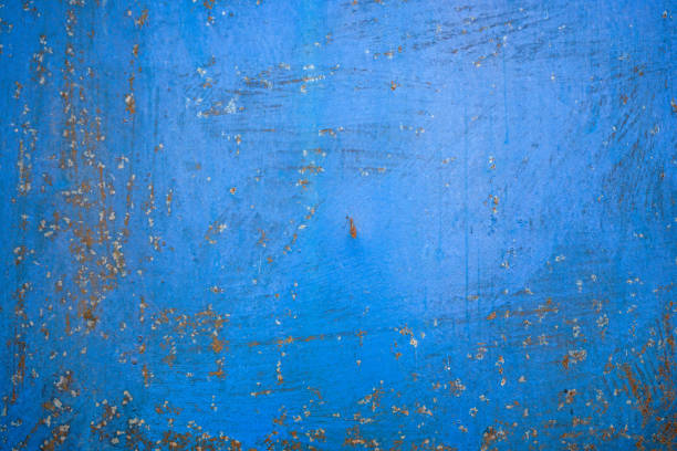 Blue background of old metal sheet \n paint with blue color with rust