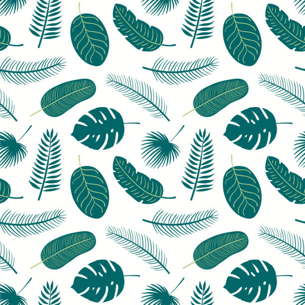 夏のヤシの葉のシームレスなパターン - pattern coconut palm tree frond textile点のイラスト素材／クリップアート素材／マンガ素材／アイコン素�材