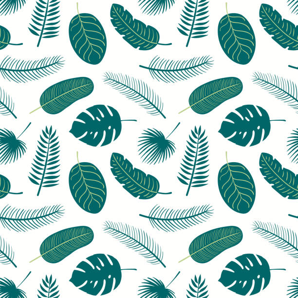 ilustrações, clipart, desenhos animados e ícones de padrão sem costura de folhas de palmeira de verão - pattern coconut palm tree frond textile