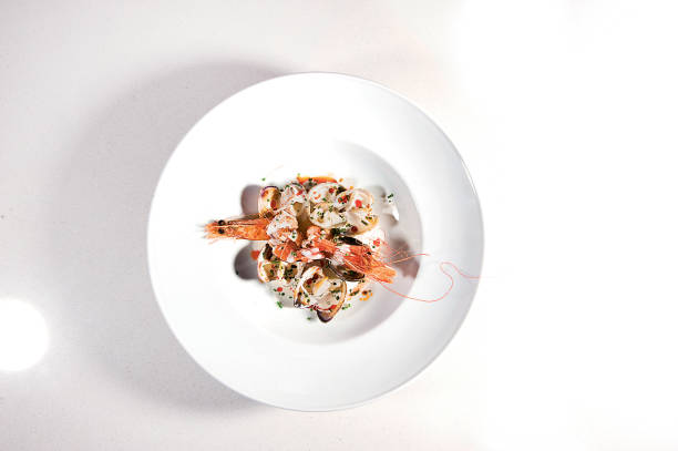 Delicious shrimps on a serving plate